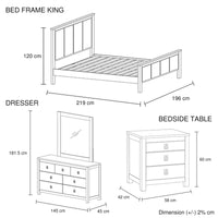 4 Pieces Bedroom Suite with Solid Acacia Wood Veneered Construction in King Size White Ash Colour Bed, Bedside Table & Dresser Furniture Kings Warehouse 