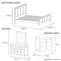 4 Pieces Bedroom Suite with Solid Acacia Wood Veneered Construction in Queen Size White Ash Colour Bed, Bedside Table & Dresser Kings Warehouse 