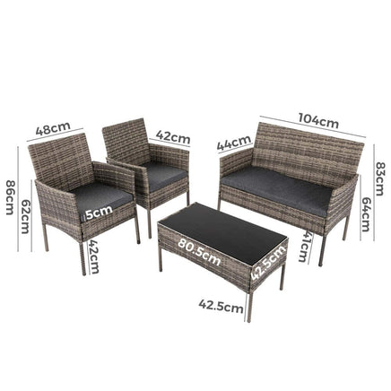 4 Seater Wicker Outdoor Lounge Set &#8211; Mixed Grey Furniture Kings Warehouse 