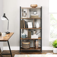 4-Tier Industrial Bookshelf Stable Iron Frame, Rustic Brown Furniture Kings Warehouse 
