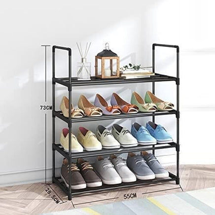4-Tier Stainless Steel Shoe Rack Storage Organizer to Hold up to 15 Pairs of Shoes (55cm, Black) Furniture Kings Warehouse 