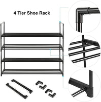 4-Tier Stainless Steel Shoe Rack Storage Organizer to Hold up to 15 Pairs of Shoes (55cm, Black) Kings Warehouse 