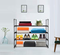 4-Tier Stainless Steel Shoe Rack Storage Organizer to Hold up to 20 Pairs of Shoes (80cm, Black) Furniture Kings Warehouse 