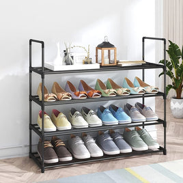 4-Tier Stainless Steel Shoe Rack Storage Organizer to Hold up to 20 Pairs of Shoes (80cm, Black) Furniture Kings Warehouse 