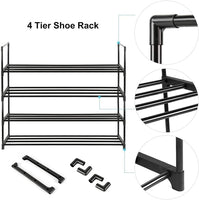 4-Tier Stainless Steel Shoe Rack Storage Organizer to Hold up to 20 Pairs of Shoes (80cm, Black) Furniture Kings Warehouse 