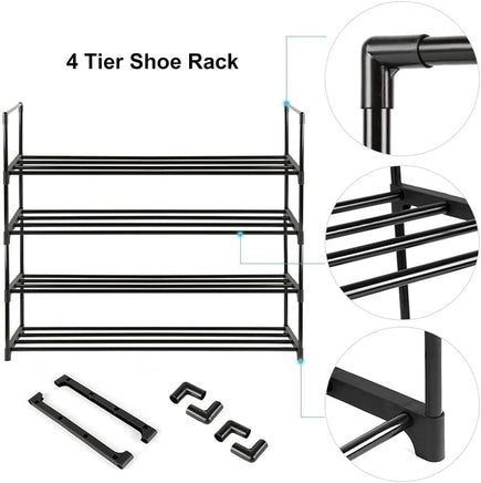 4-Tier Stainless Steel Shoe Rack Storage Organizer to Hold up to 20 Pairs of Shoes (80cm, Black) Furniture Kings Warehouse 