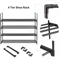 4-Tier Stainless Steel Shoe Rack Storage Organizer to Hold up to 20 Pairs of Shoes (80cm, Black) Kings Warehouse 