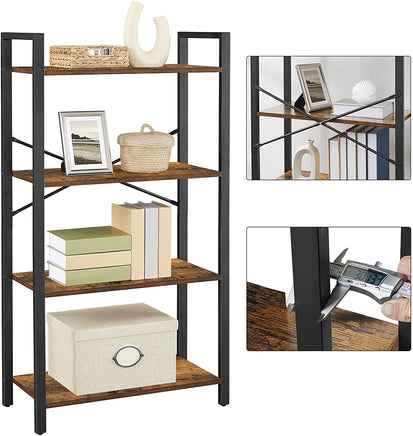 4-Tier Storage Rack with Steel Frame, 120 cm High, Rustic Brown and Black Furniture Kings Warehouse 