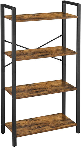 4-Tier Storage Rack with Steel Frame, 120 cm High, Rustic Brown and Black Furniture Kings Warehouse