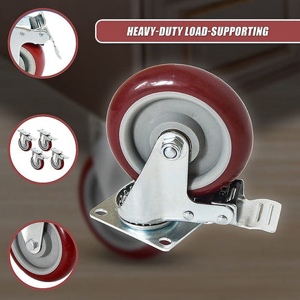 4 x 4" Heavy Duty PU Swivel Castor Wheels With Brake Tools Kings Warehouse 