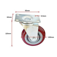 4 x 4" Heavy Duty PU Swivel Castor Wheels With Brake Tools Kings Warehouse 