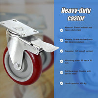 4 X 5" Heavy Duty 400kg Swivel Castor Wheels Trolley Furniture Caster All Brake Kings Warehouse 