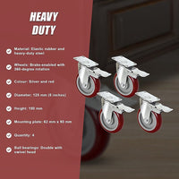 4 X 5" Heavy Duty 400kg Swivel Castor Wheels Trolley Furniture Caster All Brake Tools Kings Warehouse 
