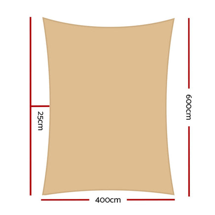 4 x 6m Waterproof Rectangle Shade Sail Cloth - Sand Beige Summer Sale Kings Warehouse 