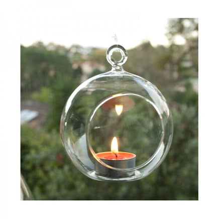 4 x Hanging Clear Glass Ball Tealight Candle Holder - 10cm Diameter / High - Wedding Globe Decoration Terrarium Succulent Plant Mini Garden Holder Decor Craft Gift Home & Garden Kings Warehouse 