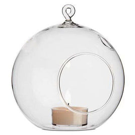 4 x Hanging Clear Glass Ball Tealight Candle Holder - 10cm Diameter / High - Wedding Globe Decoration Terrarium Succulent Plant Mini Garden Holder Decor Craft Gift Kings Warehouse 