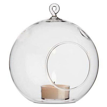 4 x Hanging Clear Glass Ball Tealight Candle Holder - 10cm Diameter / High - Wedding Globe Decoration Terrarium Succulent Plant Mini Garden Holder Decor Craft Gift Kings Warehouse 