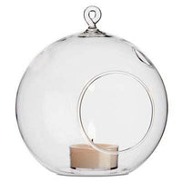4 x Hanging Clear Glass Ball Tealight Candle Holder - 8cm Diameter / High - Wedding Globe Decoration Terrarium Succulent Plant Mini Garden Holder Decor Craft Gift Kings Warehouse 