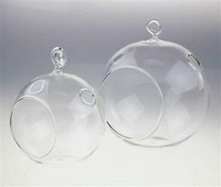 4 x Hanging Clear Glass Ball Tealight Candle Holder - 8cm Diameter / High - Wedding Globe Decoration Terrarium Succulent Plant Mini Garden Holder Decor Craft Gift Kings Warehouse 