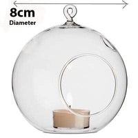 4 x Hanging Clear Glass Ball Tealight Candle Holder - 8cm Diameter / High - Wedding Globe Decoration Terrarium Succulent Plant Mini Garden Holder Decor Craft Gift Kings Warehouse 