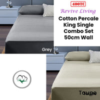400TC Cotton Percale King Single Combo Set 50cm Wall Taupe Home & Garden Kings Warehouse 