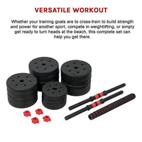 40kg Adjustable Rubber Dumbbell Set Barbell Home GYM Exercise Weights Sports & Fitness Kings Warehouse 