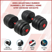 40kg Adjustable Rubber Dumbbell Set Barbell Home GYM Exercise Weights Sports & Fitness Kings Warehouse 