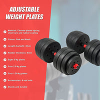 40kg Adjustable Rubber Dumbbell Set Barbell Home GYM Exercise Weights Sports & Fitness Kings Warehouse 