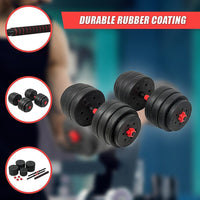 40kg Adjustable Rubber Dumbbell Set Barbell Home GYM Exercise Weights Sports & Fitness Kings Warehouse 