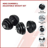 40KG Dumbbell Adjustable Weight Set Sports & Fitness Kings Warehouse 