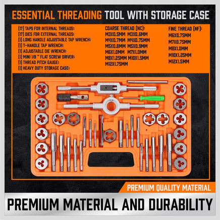 40Pc Tap And Die Set Metric Szie Screw Screwdriver Thread Drill W/t Pitch Gauge Tools Kings Warehouse 