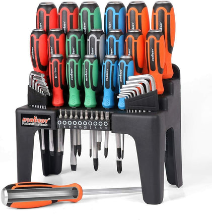 44-Piece Impact Screwdriver Set with Magnetic Bits, High Torque Hex Keys and Rack with Color Grip Tools Kings Warehouse 