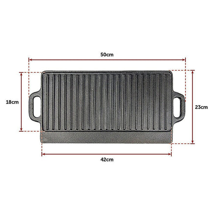 46x22 cm Cast Iron Reversible Griddle Plate BBQ Hob Cooking Grill Pan Kings Warehouse 