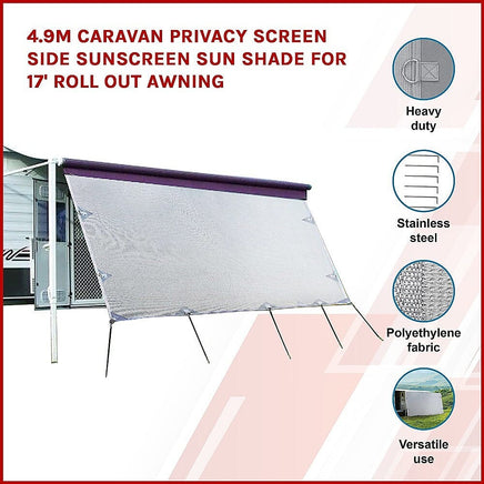 4.9m Caravan Privacy Screen Side Sunscreen Sun Shade for 17' Roll Out Awning Kings Warehouse 