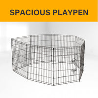 4Paws 8 Panel Playpen Puppy Exercise Fence Cage Enclosure Pets Black All Sizes - 24" - Black Afterpay Day: Pet Paradise Kings Warehouse 