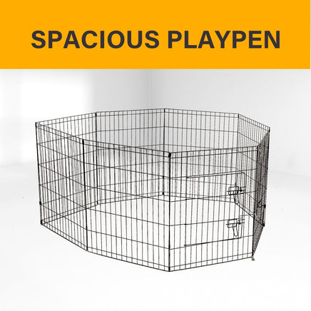 4Paws 8 Panel Playpen Puppy Exercise Fence Cage Enclosure Pets Black All Sizes - 30" - Black Kings Warehouse 