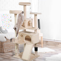 4Paws Cat Tree Scratching Post House Furniture Bed Luxury Plush Play 152cm - Beige Kings Warehouse 