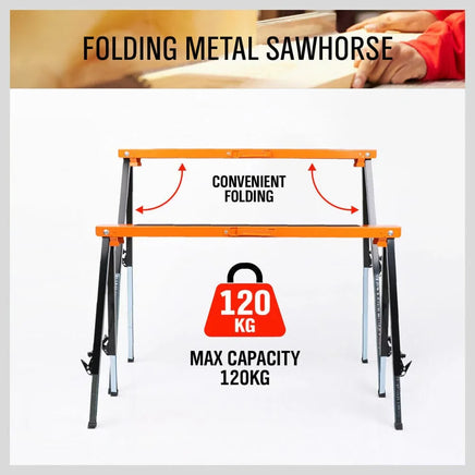 4Pc Mastercraft Sawhorse Metal Folding Non-slip Surface Saw Horse 120KG Capacity Home & Garden Kings Warehouse 