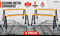 4Pc Mastercraft Sawhorse Metal Folding Non-slip Surface Saw Horse 120KG Capacity Home & Garden Kings Warehouse 