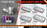 4Pc Pegboard Baskets Set Storage Bins Peg Board Organizer 4 Size Display Hangers Home & Garden Kings Warehouse 