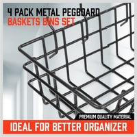4Pc Pegboard Baskets Set Storage Bins Peg Board Organizer 4 Size Display Hangers Home & Garden Kings Warehouse 