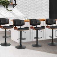 4x Bar Stools Gas Lift Leather All Black Furniture Kings Warehouse 