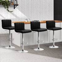 4x Bar Stools Gas Lift Leather Black Furniture Kings Warehouse 