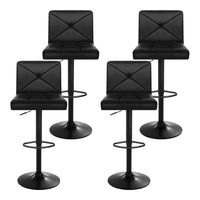 4x Bar Stools Gas Lift Leather Chair Black Furniture Kings Warehouse 