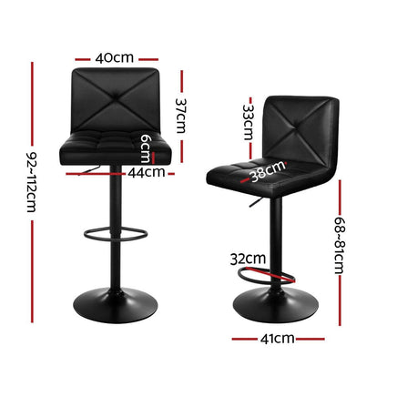 4x Bar Stools Gas Lift Leather Chair Black Furniture Kings Warehouse 