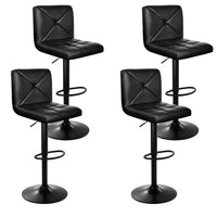 4x Bar Stools Gas Lift Leather Chair Black Furniture Kings Warehouse 