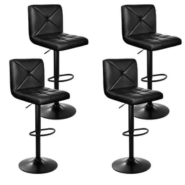 4x Bar Stools Gas Lift Leather Chair Black Furniture Kings Warehouse 