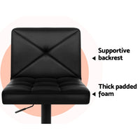 4x Bar Stools Gas Lift Leather Chair Black Furniture Kings Warehouse 