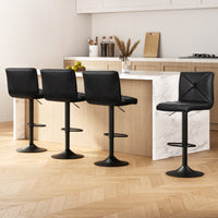 4x Bar Stools Gas Lift Leather Chair Black Furniture Kings Warehouse 