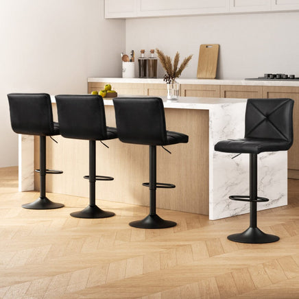 4x Bar Stools Gas Lift Leather Chair Black Furniture Kings Warehouse 